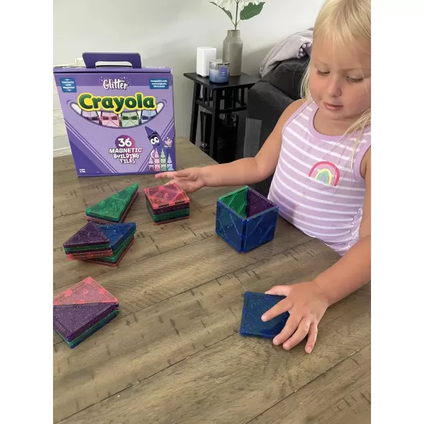 imageCreateOn Crayola Glitter Magnetic Tiles Building Set for Kids Magnetic Tiles Magnetic Building Toys for Kids STEM Toys for Boys and Girls Ages 3 and Up 36Piece Set Glitter