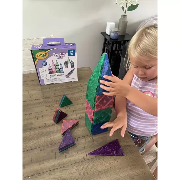 imageCreateOn Crayola Glitter Magnetic Tiles Building Set for Kids Magnetic Tiles Magnetic Building Toys for Kids STEM Toys for Boys and Girls Ages 3 and Up 36Piece Set Glitter
