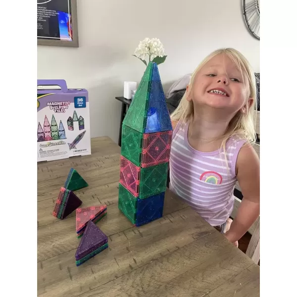 imageCreateOn Crayola Glitter Magnetic Tiles Building Set for Kids Magnetic Tiles Magnetic Building Toys for Kids STEM Toys for Boys and Girls Ages 3 and Up 36Piece Set Glitter