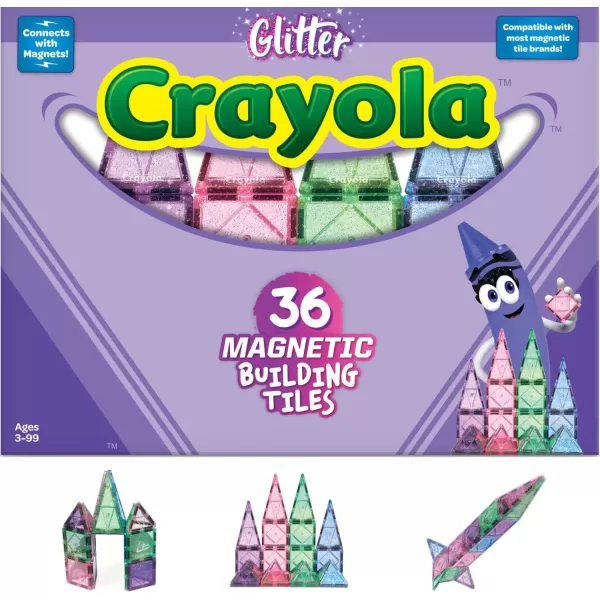 imageCreateOn Crayola Glitter Magnetic Tiles Building Set for Kids Magnetic Tiles Magnetic Building Toys for Kids STEM Toys for Boys and Girls Ages 3 and Up 36Piece Set Glitter