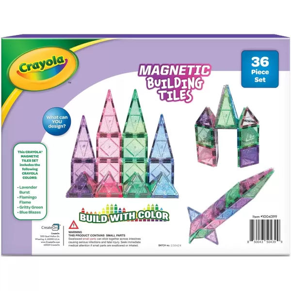 imageCreateOn Crayola Glitter Magnetic Tiles Building Set for Kids Magnetic Tiles Magnetic Building Toys for Kids STEM Toys for Boys and Girls Ages 3 and Up 36Piece Set Glitter