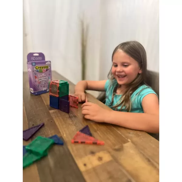 imageCreateOn Crayola Mini Magnetic PIPTiles Building Set for Kids Magnetic Building Toys for Kids STEM Travel Toys for Boys and Girls Ages 3 24Piece Set BoldGlitter