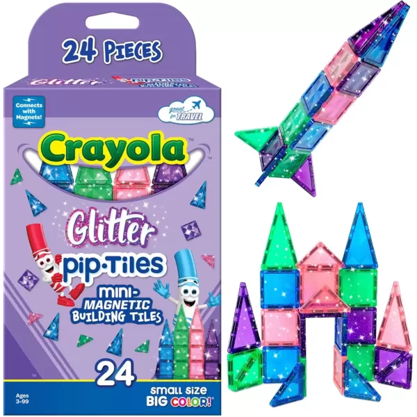 imageCreateOn Crayola Mini Magnetic PIPTiles Building Set for Kids Magnetic Building Toys for Kids STEM Travel Toys for Boys and Girls Ages 3 24Piece Set BoldGlitter