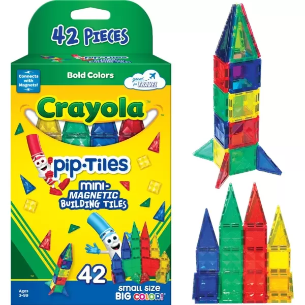 imageCreateOn Crayola Mini Magnetic PIPTiles Building Set for Kids Magnetic Building Toys for Kids STEM Travel Toys for Boys and Girls Ages 3 42Piece Set Bold