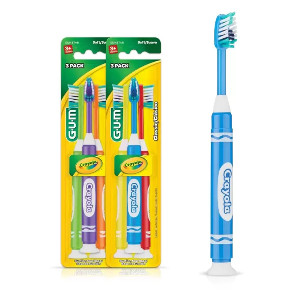 imageGUM Crayola Marker Childrens Toothbrush Soft Bristled Kids Toothbrush Set Age 3 Suction Cup Base 3 CountAge 3  Suction Cup Base