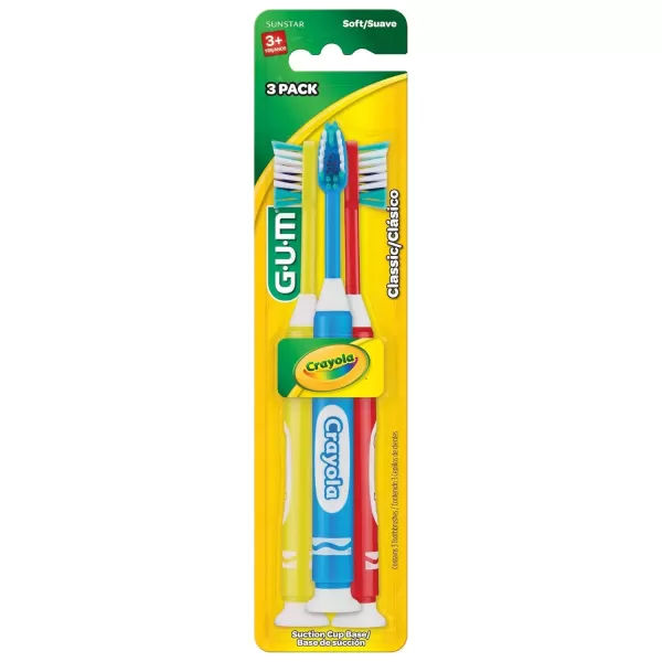 imageGUM Crayola Marker Childrens Toothbrush Soft Bristled Kids Toothbrush Set Age 3 Suction Cup Base 3 CountAge 3  Suction Cup Base