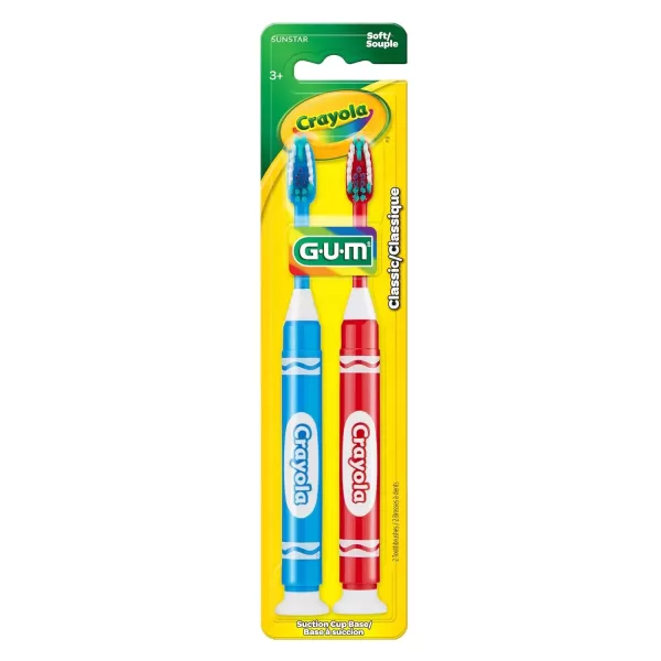 imageGUM Crayola Marker Childrens Toothbrush Soft Bristled Kids Toothbrush Set Age 3 Suction Cup Base 3 CountAge 5  Suction Cup Base
