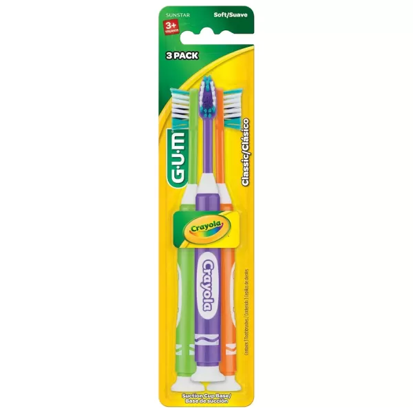 imageGUM Crayola Marker Childrens Toothbrush Soft Bristled Kids Toothbrush Set Age 3 Suction Cup Base 3 CountAge 5  Suction Cup Base