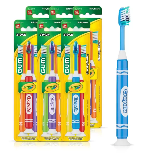 imageGUM Crayola Marker Childrens Toothbrush Soft Bristled Kids Toothbrush Set Age 3 Suction Cup Base 3 CountAge 5  Suction Cup Base