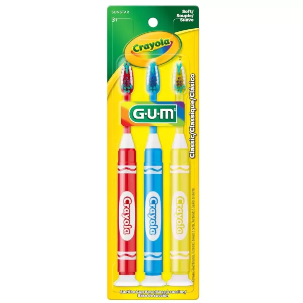 imageGUM Crayola Marker Childrens Toothbrush Soft Bristled Kids Toothbrush Set Age 3 Suction Cup Base 3 CountToothbrush