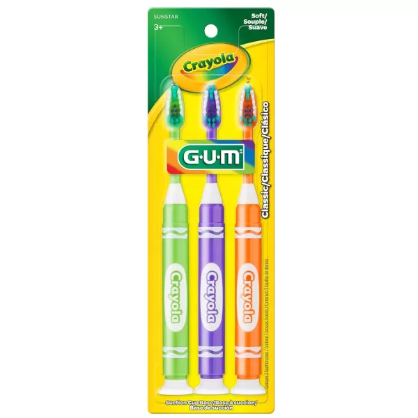 imageGUM Crayola Marker Childrens Toothbrush Soft Bristled Kids Toothbrush Set Age 3 Suction Cup Base 3 CountToothbrush