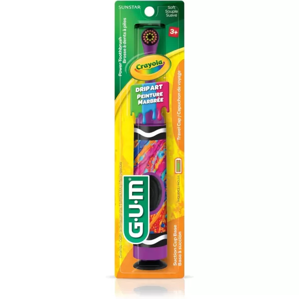 imageGUM Crayola Power Toothbrush for Kids Extra Soft Bristled Toddler Toothbrushes Travel Cap  Suction Cup Base Batteries Included 1ct