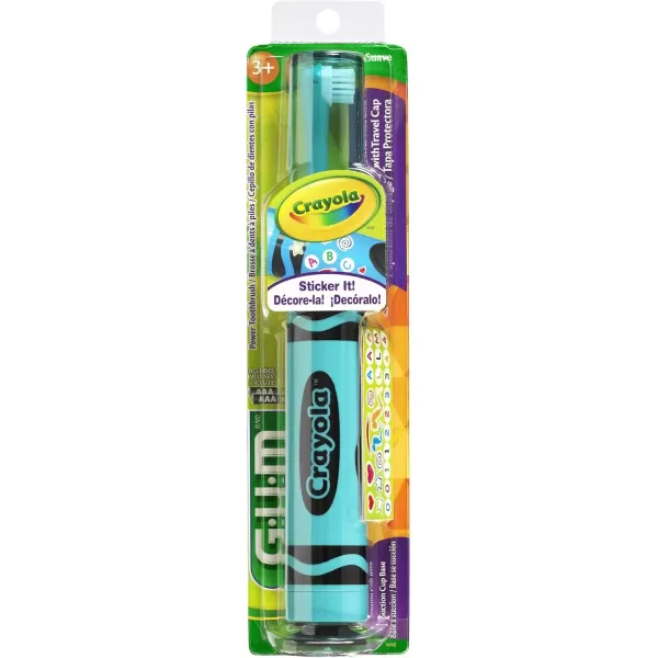 imageGUM Crayola Power Toothbrush for Kids Extra Soft Bristled Toddler Toothbrushes Travel Cap  Suction Cup Base Batteries Included 1ct