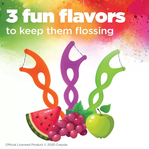 imageGUM Crayola Twistables Kids Flossers with Fluoride  Designed for Little Hands  Three Fun Fruit Flavors  Easy to Use Kids Floss Picks for Children Ages 3 75 ct300 ct