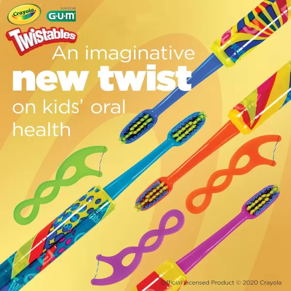imageGUM Crayola Twistables Kids Flossers with Fluoride  Designed for Little Hands  Three Fun Fruit Flavors  Easy to Use Kids Floss Picks for Children Ages 3 75 ct300 ct