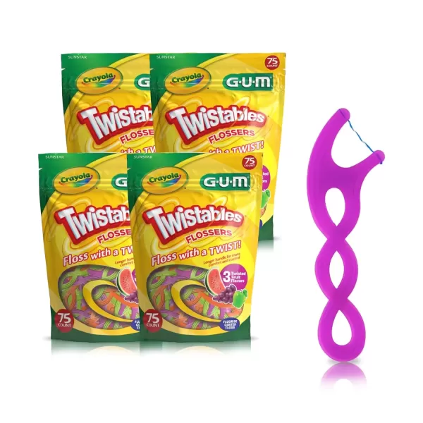 imageGUM Crayola Twistables Kids Flossers with Fluoride  Designed for Little Hands  Three Fun Fruit Flavors  Easy to Use Kids Floss Picks for Children Ages 3 75 ct300 ct