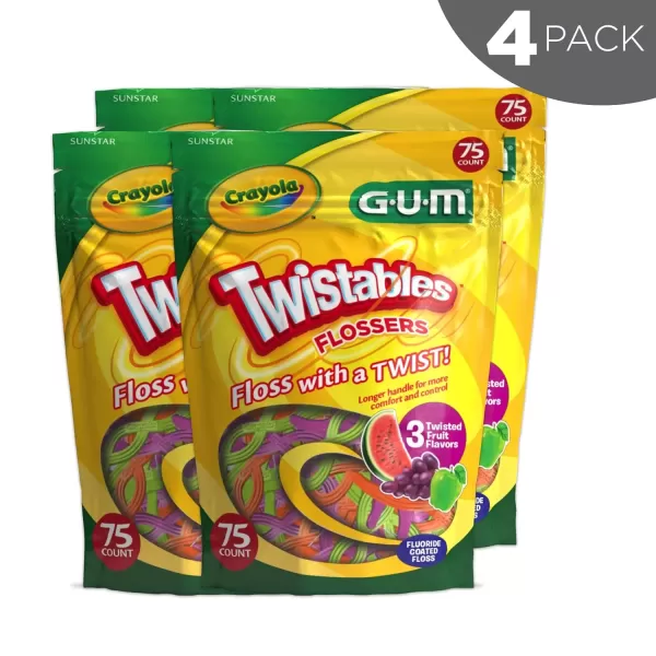 imageGUM Crayola Twistables Kids Flossers with Fluoride  Designed for Little Hands  Three Fun Fruit Flavors  Easy to Use Kids Floss Picks for Children Ages 3 75 ct300 ct