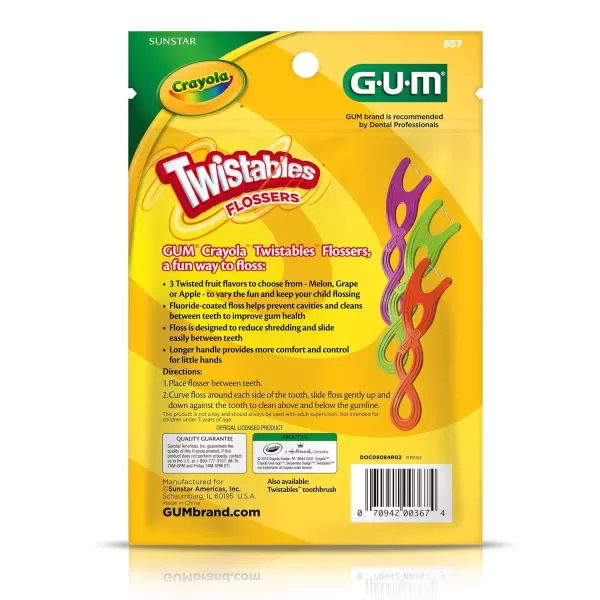 imageGUM Crayola Twistables Kids Flossers with Fluoride  Designed for Little Hands  Three Fun Fruit Flavors  Easy to Use Kids Floss Picks for Children Ages 3 75 ct75 ct