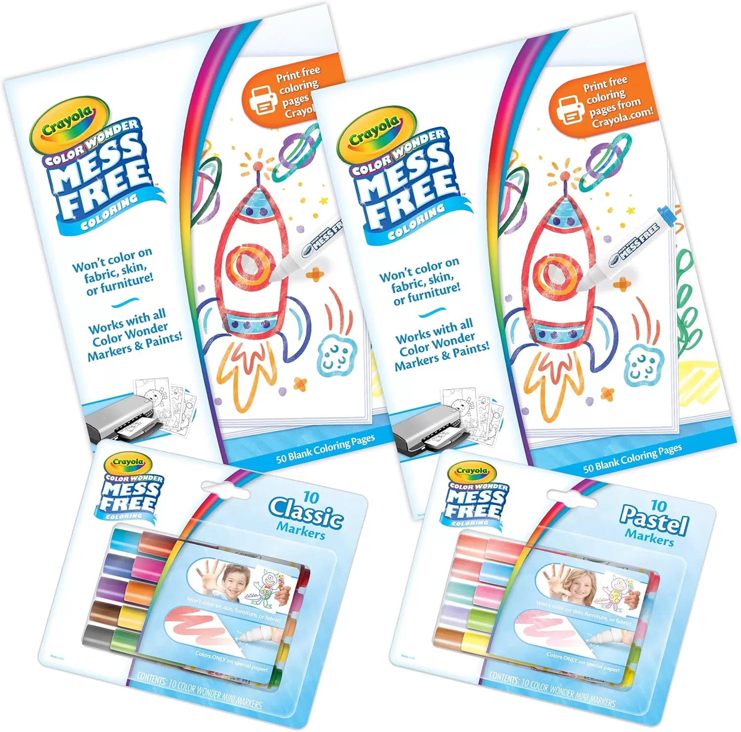 imageCrayola Color Wonder Mess Free Coloring Kit 120ct 100 Coloring Pages 20 Mini Markers Travel Activity Toddler Gift 3Coloring Kit
