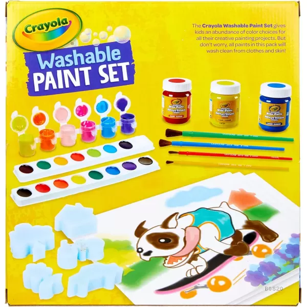 imageCrayola Washable Kids Paint Set 50pcs Includes Watercolor ampamp Washable Paints Painting Paper Paint Sponge Kids Paint Brushes