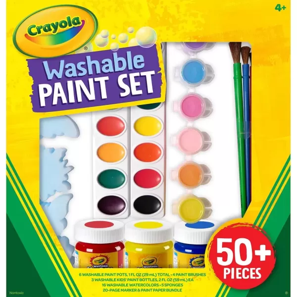imageCrayola Washable Kids Paint Set 50pcs Includes Watercolor ampamp Washable Paints Painting Paper Paint Sponge Kids Paint Brushes