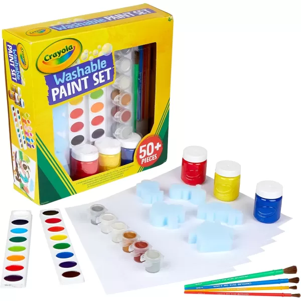 imageCrayola Washable Kids Paint Set 50pcs Includes Watercolor ampamp Washable Paints Painting Paper Paint Sponge Kids Paint Brushes