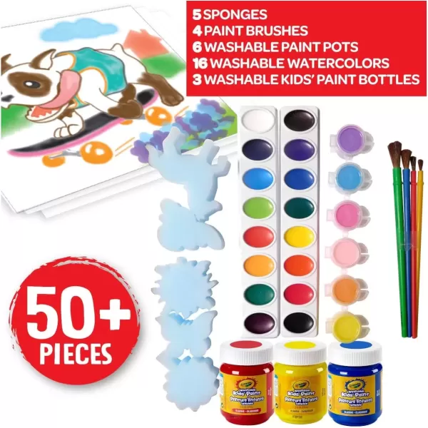 imageCrayola Washable Kids Paint Set 50pcs Includes Watercolor ampamp Washable Paints Painting Paper Paint Sponge Kids Paint Brushes