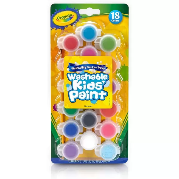 imageCrayola Washable Kids Paint Set ampamp Paintbrush Painting Supplies 18 Count