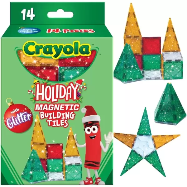 imageCreateOn Crayola Magnetic Tiles Building Set for Kids Magnetic Toys for Kids Travel Toys Classroom Sensory Toy Blocks STEM ampamp Montessori Tools for Boys ampamp Girls Ages 3 14Piece Set GlitterHoliday Glitter