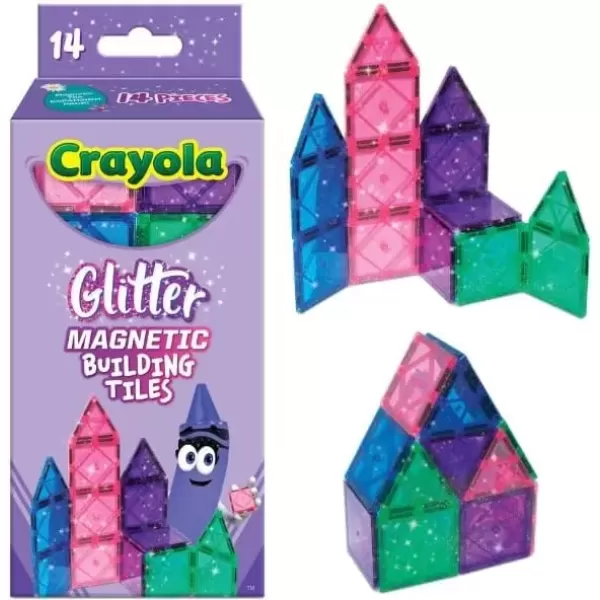 imageCreateOn Crayola Magnetic Tiles Building Set for Kids Magnetic Toys for Kids Travel Toys Classroom Sensory Toy Blocks STEM ampamp Montessori Tools for Boys ampamp Girls Ages 3 14Piece Set GlitterGlitter
