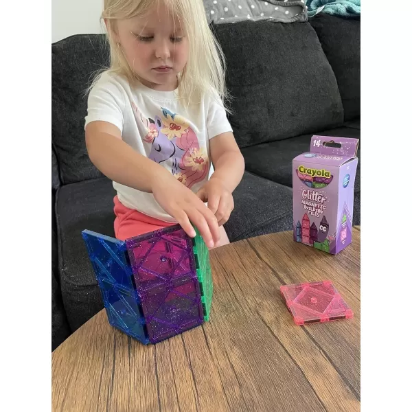 imageCreateOn Crayola Magnetic Tiles Building Set for Kids Magnetic Toys for Kids Travel Toys Classroom Sensory Toy Blocks STEM ampamp Montessori Tools for Boys ampamp Girls Ages 3 14Piece Set GlitterGlitter