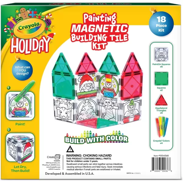 imageCreateOn Crayola PaintOn Holiday Magnetic Tiles Magnetic Kids Building Toys STEM Learning Travel Toys for Boys and Girls 18Piece Set