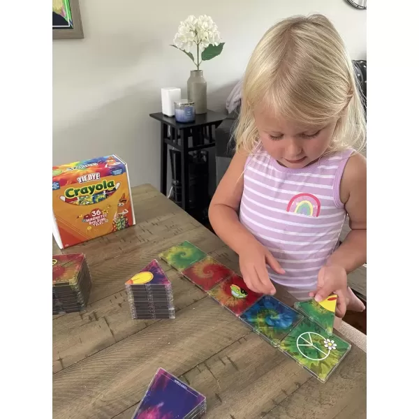 imageCreateOn Crayola TieDye Magnetic Tiles Building Set for Kids Magnetic Tiles Magnetic Building Toys for Kids STEM Learning Toys for Boys and Girls Ages 3 and Up 36Piece Set TieDye