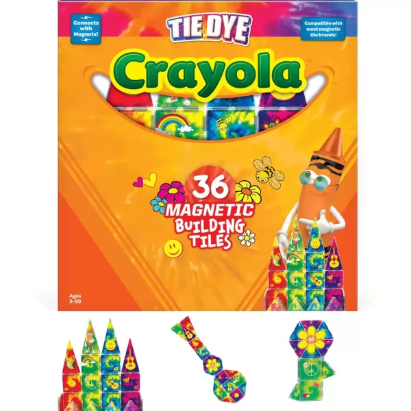 imageCreateOn Crayola TieDye Magnetic Tiles Building Set for Kids Magnetic Tiles Magnetic Building Toys for Kids STEM Learning Toys for Boys and Girls Ages 3 and Up 36Piece Set TieDye