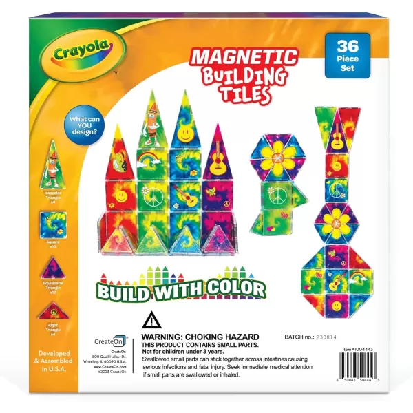 imageCreateOn Crayola TieDye Magnetic Tiles Building Set for Kids Magnetic Tiles Magnetic Building Toys for Kids STEM Learning Toys for Boys and Girls Ages 3 and Up 36Piece Set TieDye