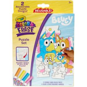 imageCrayola Color ampamp Erase Bluey Puzzle Set 12 Color in Puzzle Pieces Reusable Double Sided Kids Puzzle Bluey Gift for Kids 3Bluey Color  Erase Puzzle