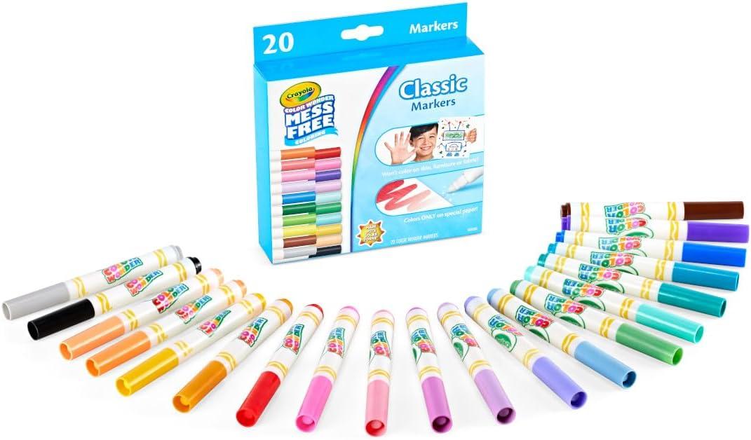 imageCrayola Color Wonder Mess Free Fingerpaint ampamp Stamper Kit Safari Stamps for Kids Color Reveal Ink Toddler Activity Gifts 3Classic Markers