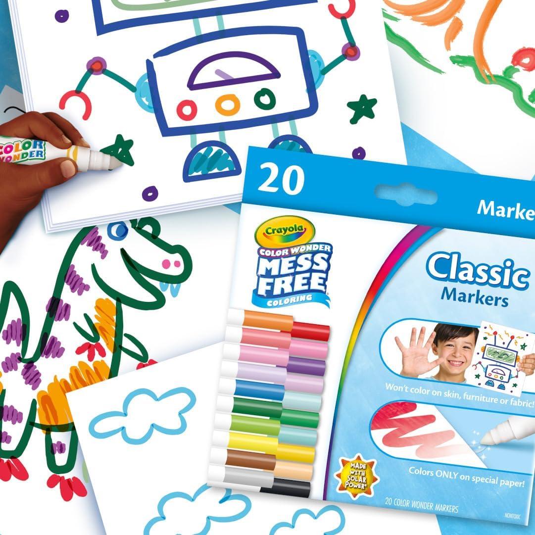 imageCrayola Color Wonder Mess Free Fingerpaint ampamp Stamper Kit Safari Stamps for Kids Color Reveal Ink Toddler Activity Gifts 3Classic Markers