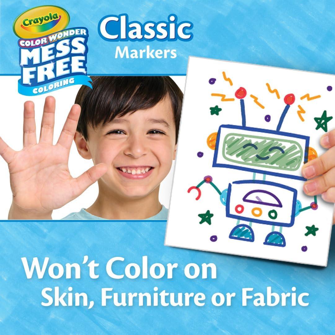 imageCrayola Color Wonder Mess Free Fingerpaint ampamp Stamper Kit Safari Stamps for Kids Color Reveal Ink Toddler Activity Gifts 3Classic Markers
