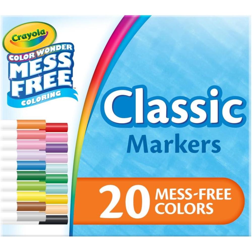 imageCrayola Color Wonder Mess Free Fingerpaint ampamp Stamper Kit Safari Stamps for Kids Color Reveal Ink Toddler Activity Gifts 3Classic Markers