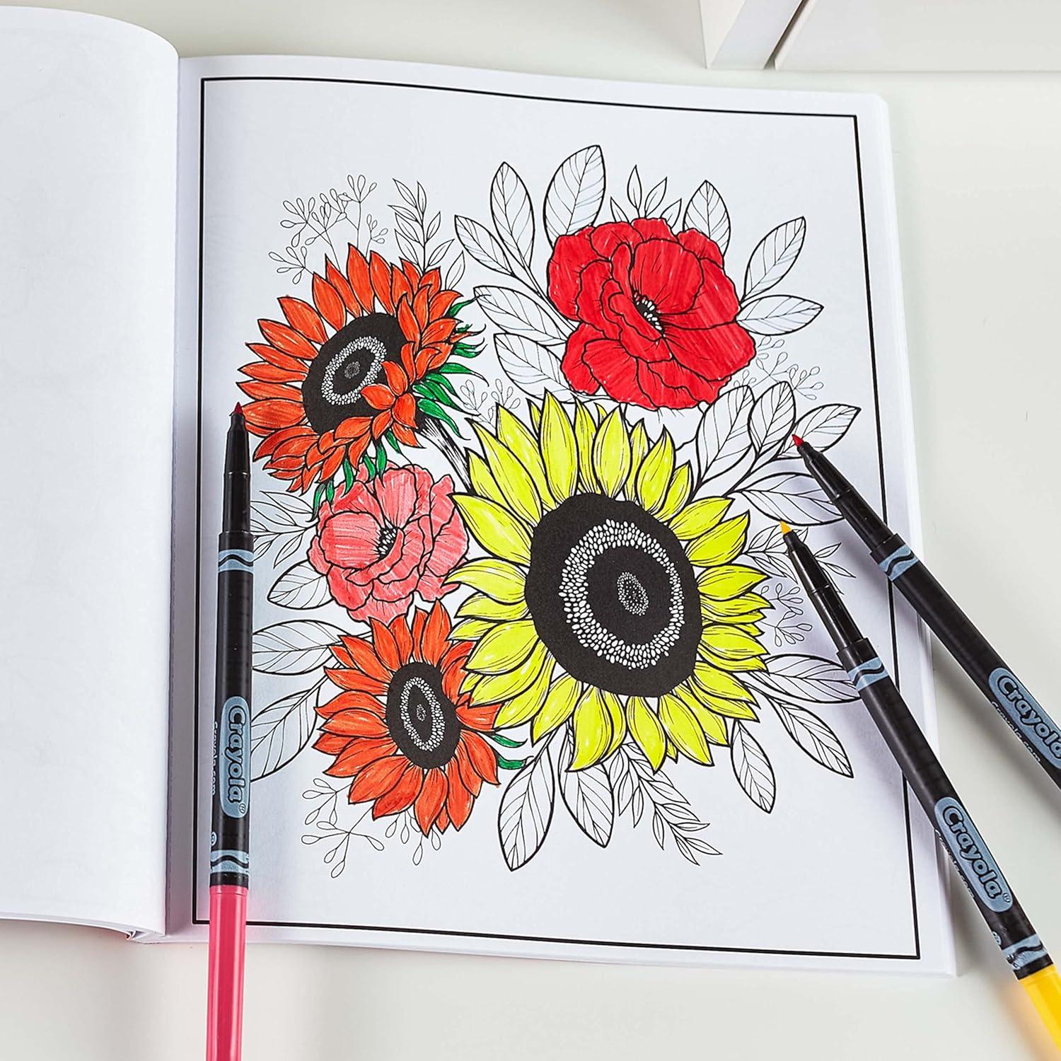 imageCrayola Floral Adult Coloring Book 40pgs Flower Adult Coloring Pages Stress Relief Activity Stocking Stuffer Gift for Teens ampamp Adults 9Florals