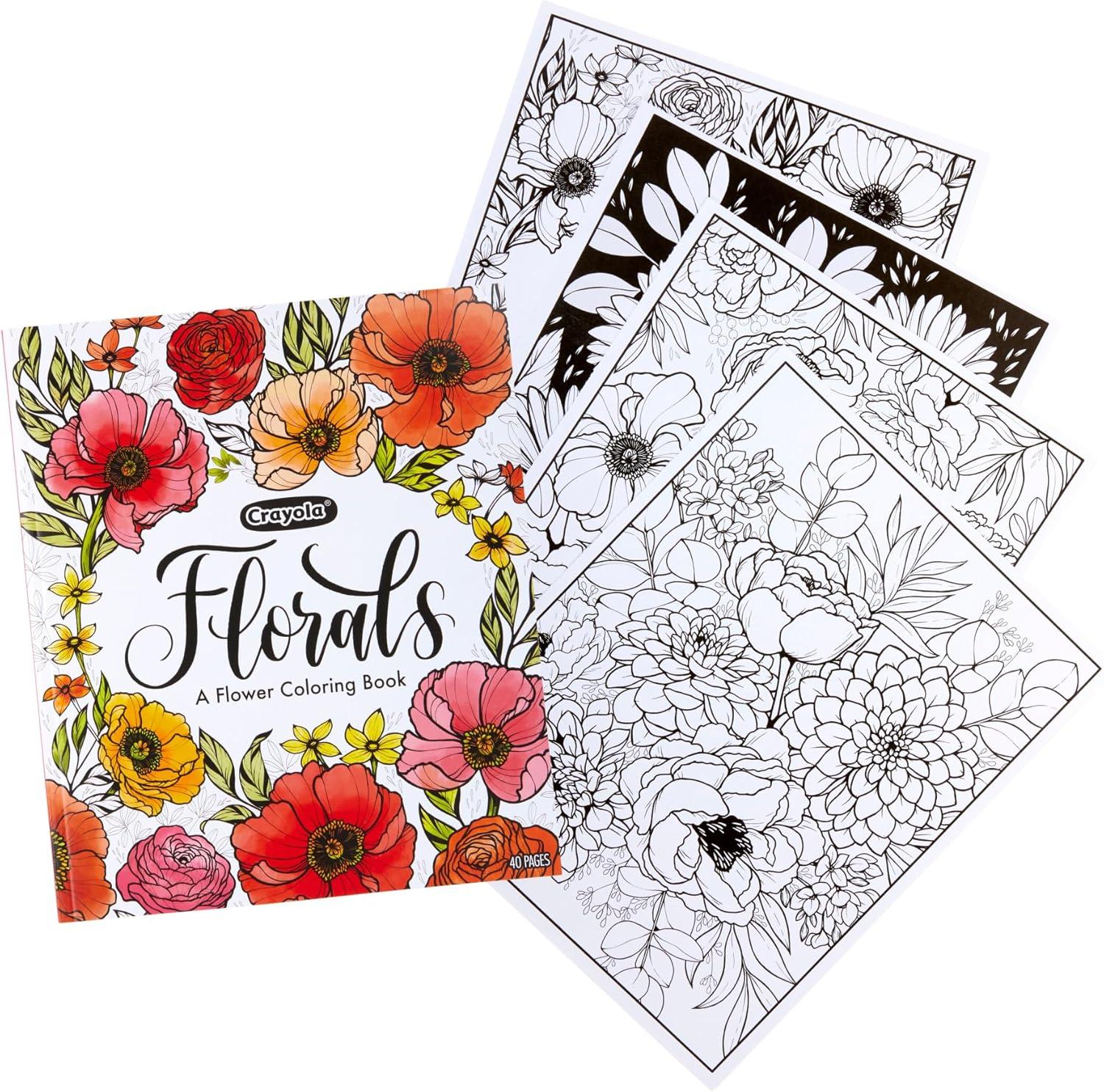 imageCrayola Floral Adult Coloring Book 40pgs Flower Adult Coloring Pages Stress Relief Activity Stocking Stuffer Gift for Teens ampamp Adults 9Florals