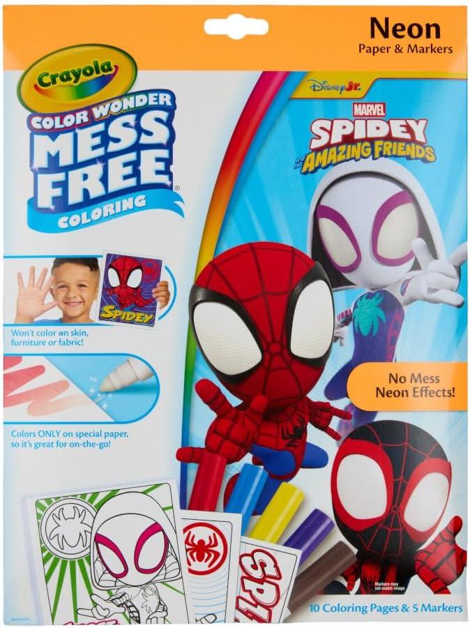 image:imageCrayola Color Wonder Spidey and His Amazing Friends Coloring Kit Neon Art Supplies Mess Free Coloring Set for Toddlers Spiderman Gift for Kids Ages 3Neon Box Set