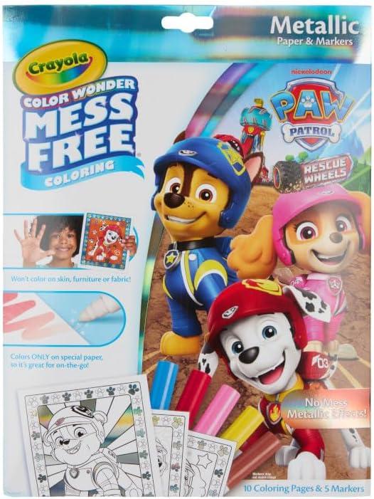 image:imageCrayola PAW Patrol Color Wonder Mess Free Coloring Set Metallic Markers amp Paper PAW Patrol Toys Toddler Coloring Kit Travel Activity Gift for Kids 3Metallic