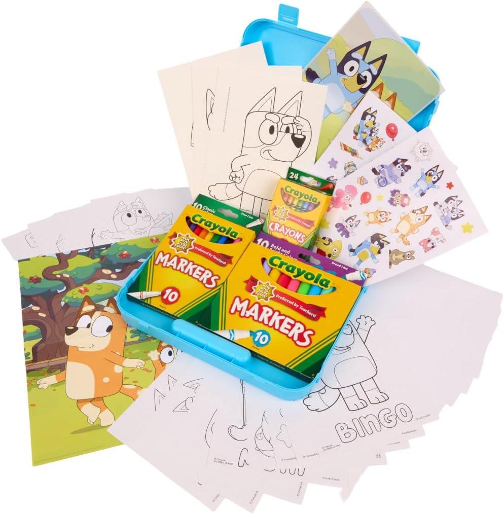 image:imageCrayola Bluey Create amp Color Art Case 75 Pcs Bluey Coloring Pages Stickers amp Markers Kids Art Kit with Storage Case Ages 5Art Case