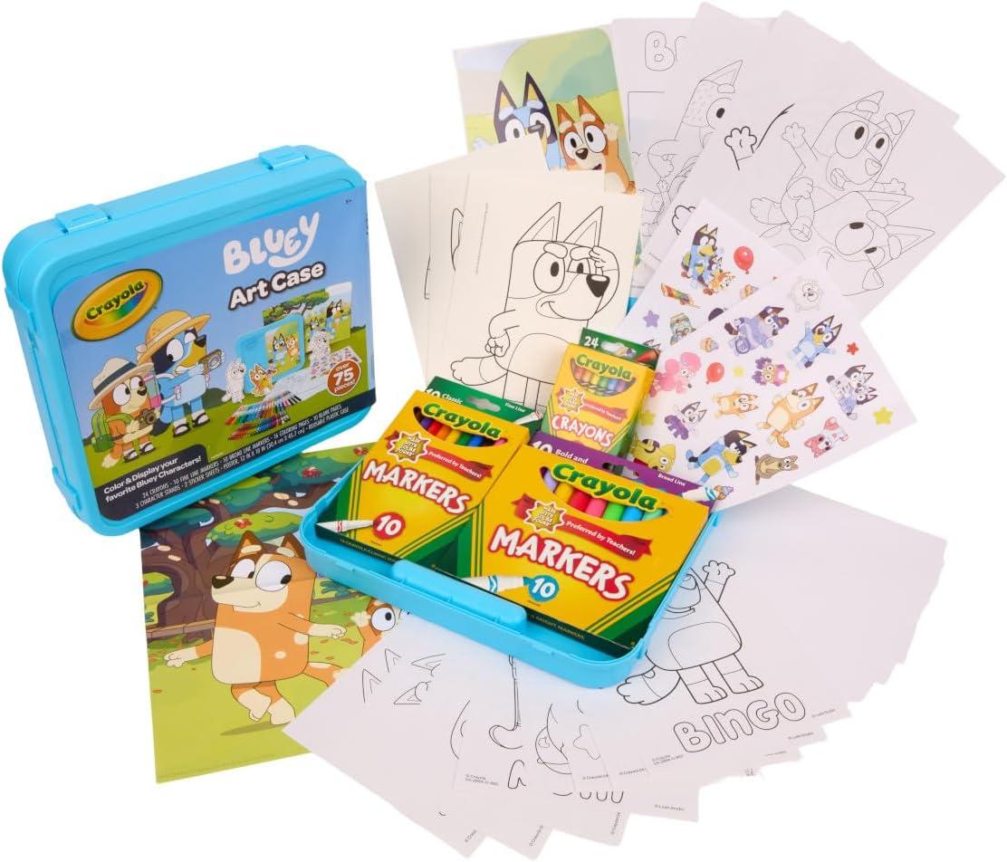 image:imageCrayola Bluey Create amp Color Art Case 75 Pcs Bluey Coloring Pages Stickers amp Markers Kids Art Kit with Storage Case Ages 5Art Case