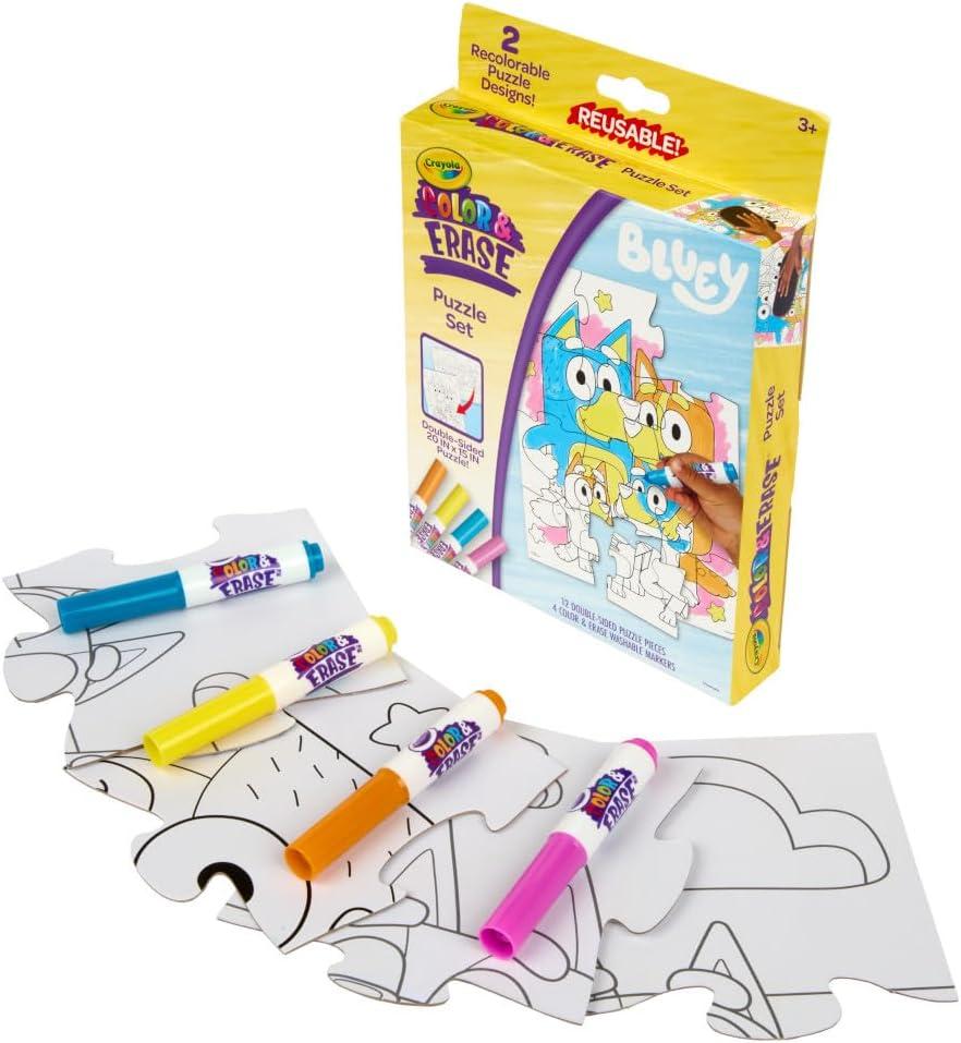 image:imageCrayola Bluey Create amp Color Art Case 75 Pcs Bluey Coloring Pages Stickers amp Markers Kids Art Kit with Storage Case Ages 5Color  Erase Bluey Puzzle Set