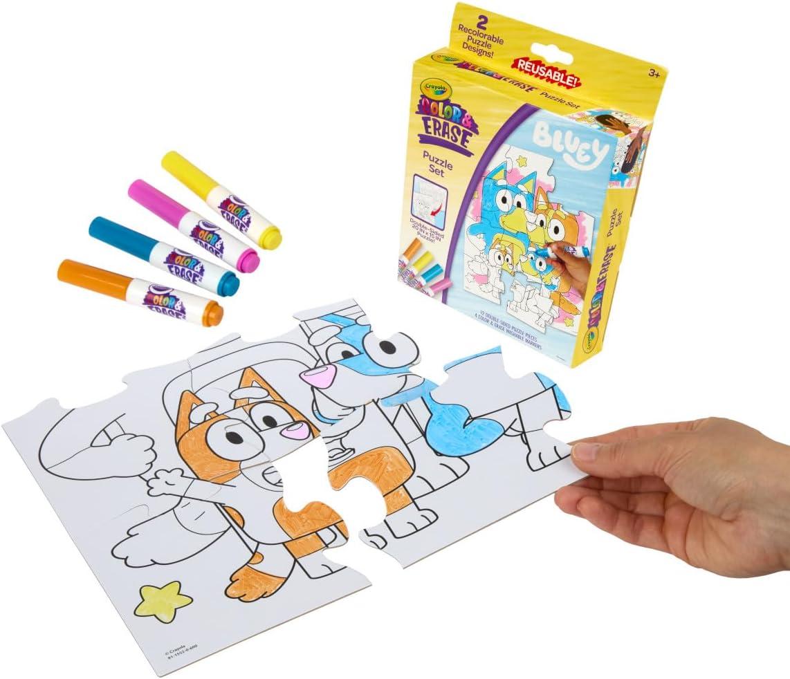 image:imageCrayola Bluey Create amp Color Art Case 75 Pcs Bluey Coloring Pages Stickers amp Markers Kids Art Kit with Storage Case Ages 5Color  Erase Bluey Puzzle Set