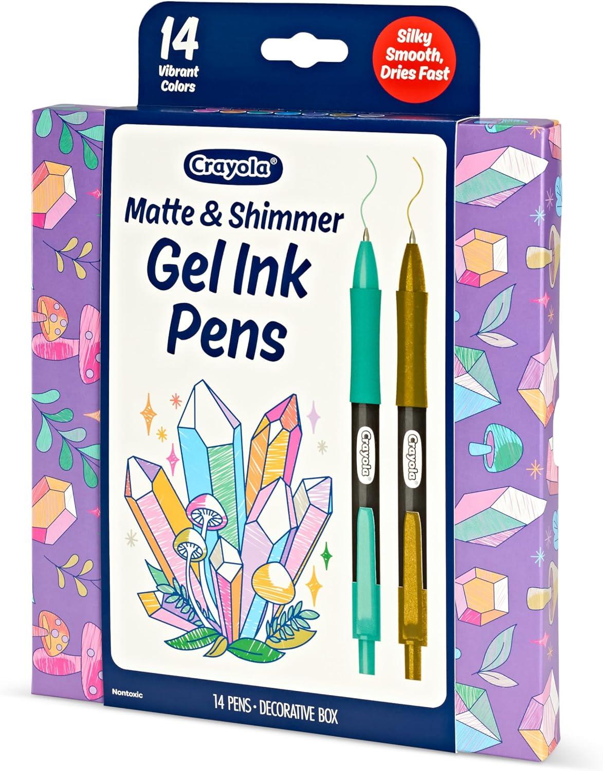 image:imageCrayola Gel Ink Pen Marker Set 14 Matte amp Glitter Pens Gel Pens for Coloring Fine Point Gift for Kids amp Teens Ages 4Gel  Ink