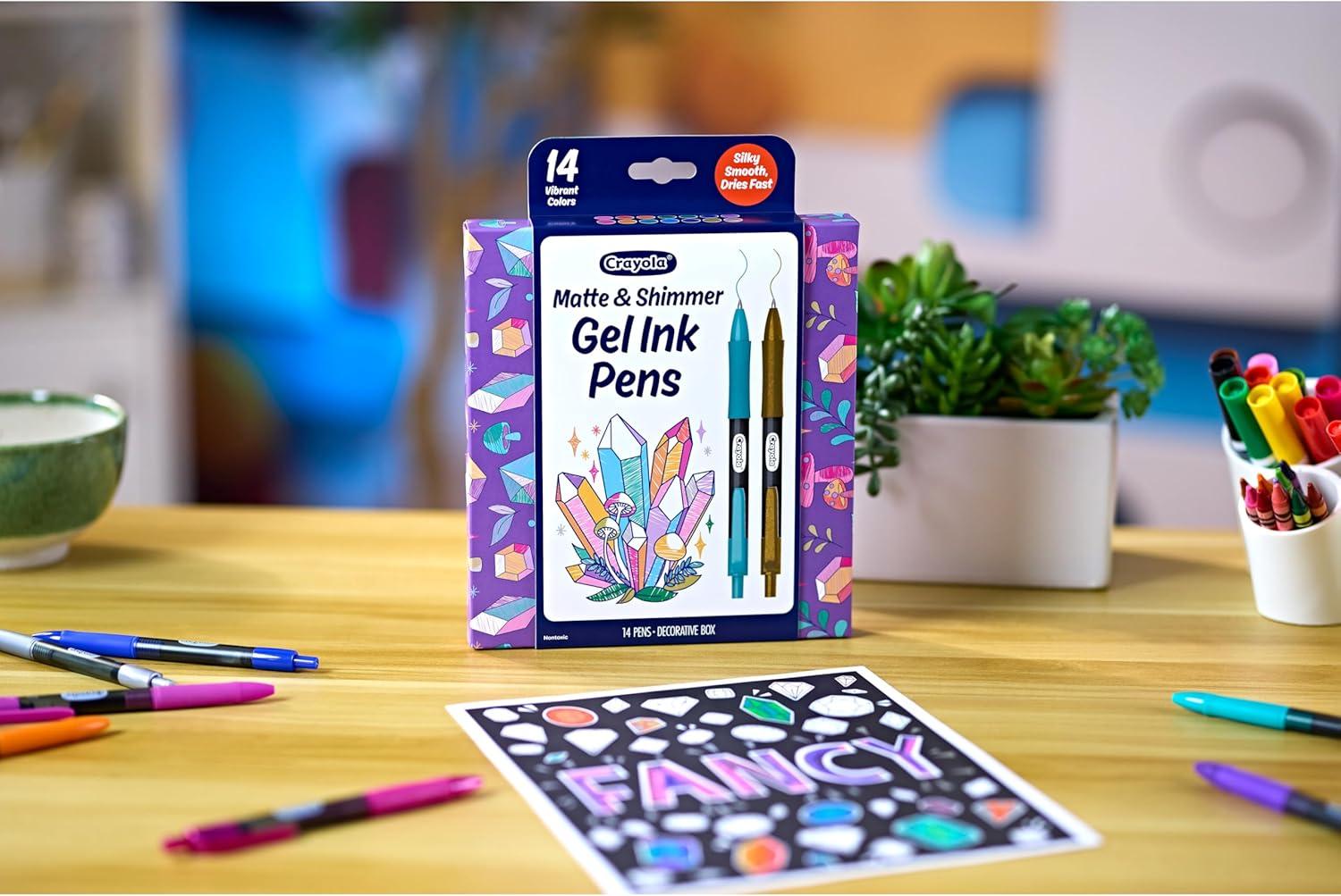 image:imageCrayola Gel Ink Pen Marker Set 14 Matte amp Glitter Pens Gel Pens for Coloring Fine Point Gift for Kids amp Teens Ages 4Gel  Ink